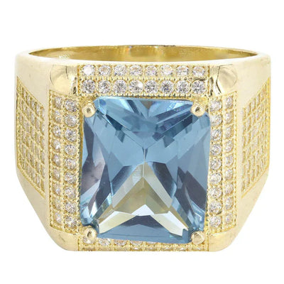 Mens Aqua Marine Ring | 10K Solid Yellow Gold