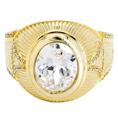 Mens Rock Crystal Ring | 10K Solid Yellow Gold | Style #14