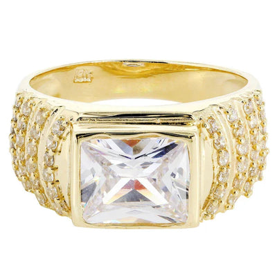 Mens Rock Crystal Ring | 10K Solid Yellow Gold | Style #9