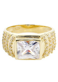 Mens Rock Crystal Ring | 10K Solid Yellow Gold | Style #9