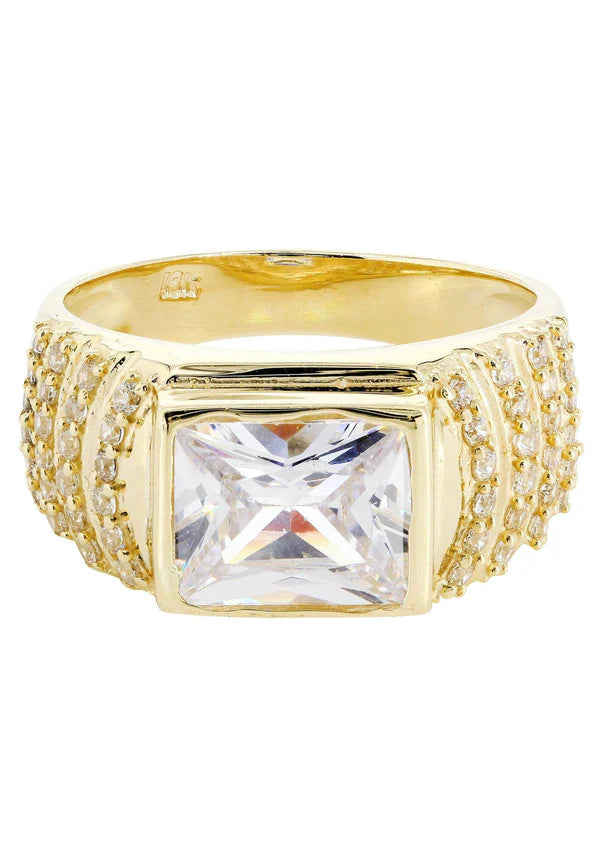 Mens Rock Crystal Ring | 10K Solid Yellow Gold | Style #9
