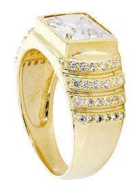 Mens Rock Crystal Ring | 10K Solid Yellow Gold | Style #9