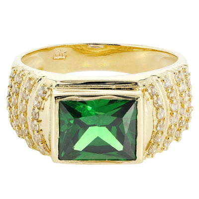 Mens Emerald Ring | 10K Solid Yellow Gold