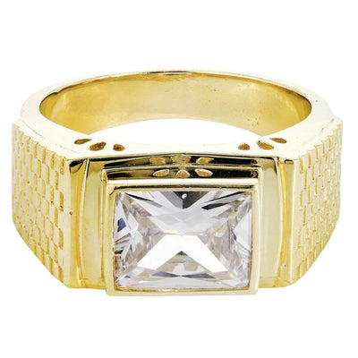 Mens Rock Crystal Ring | 10K Solid Yellow Gold | Style #12