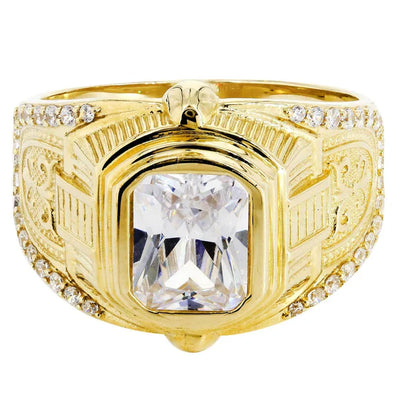 Mens Rock Crystal Ring | 10K Solid Yellow Gold | Style #11