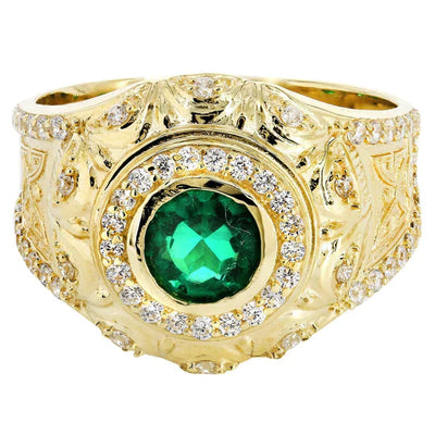 Mens Emerald Ring | 10K Solid Yellow Gold