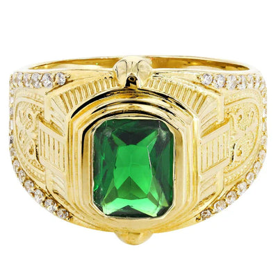 Mens Emerald Ring | 10K Solid Yellow Gold