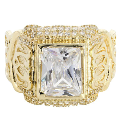 Mens Rock Crystal Ring | 10K Solid Yellow Gold | Style #8