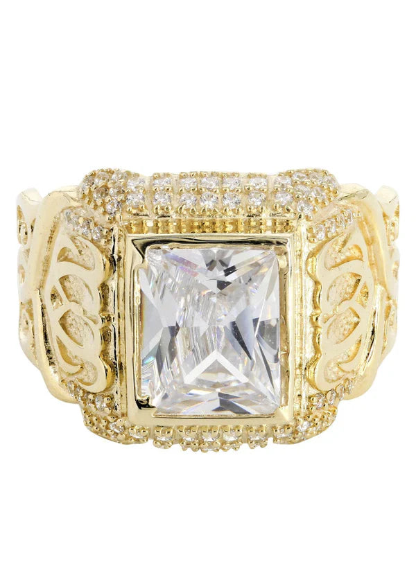 Mens Rock Crystal Ring | 10K Solid Yellow Gold | Style #8