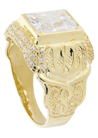 Mens Rock Crystal Ring | 10K Solid Yellow Gold | Style #8