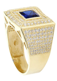 Mens Sapphire Ring | 10K Solid Yellow Gold | Style # 1