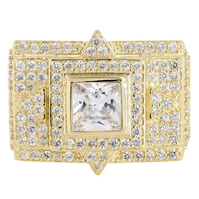 Mens Rock Crystal Ring | 10K Solid Yellow Gold | Style #5