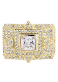 Mens Rock Crystal Ring | 10K Solid Yellow Gold | Style #5