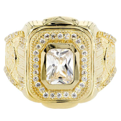 Mens Rock Crystal Ring | 10K Solid Yellow Gold | Style #10