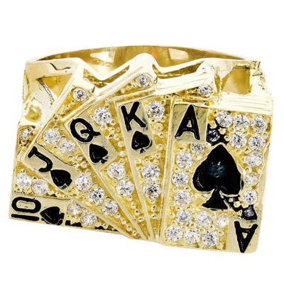 Mens Gold Cards Ring | 10K Solid Yellow Gold