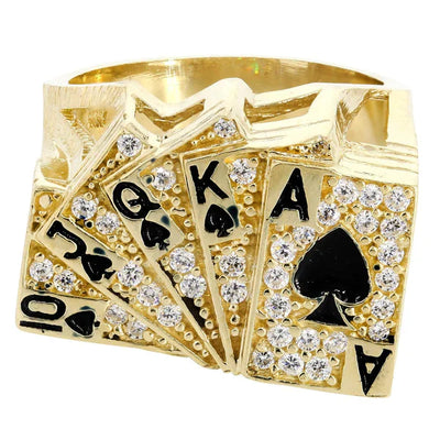 Mens Gold Cards Pinky Ring | 10K Solid Yellow Gold