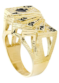 Mens Gold Cards Pinky Ring | 10K Solid Yellow Gold