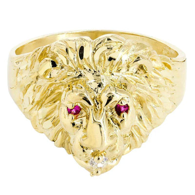 Lion & Ruby Ring | 10K Solid Yellow Gold