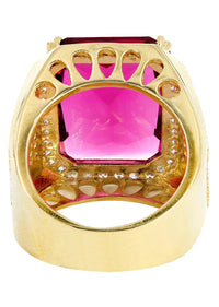 Mens Gold Round Diamond Ruby Pinky Ring | 10K Solid Yellow Gold