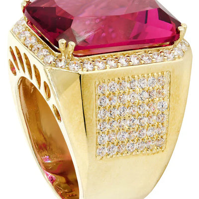 Mens Gold Round Diamond Ruby Pinky Ring | 10K Solid Yellow Gold