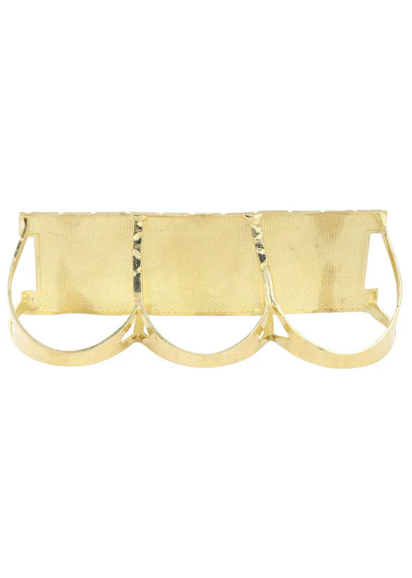 Mens Three Finger Ring | 10K Solid Yellow Gold | Engraving Available | Style#1