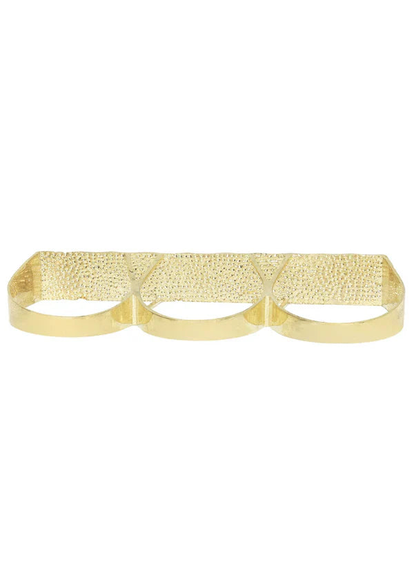 Mens Three Finger Ring | 10K Solid Yellow Gold | Engraving Available | Style#3