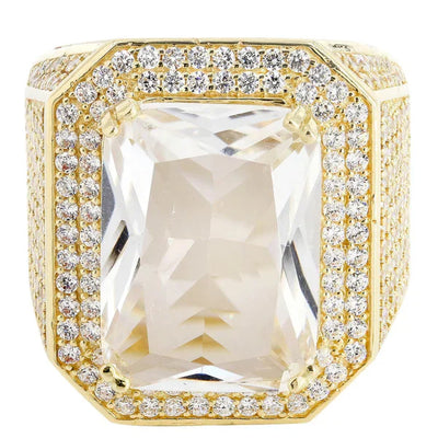 Mens Rock Crystal Ring | 10K Solid Yellow Gold | Style #6