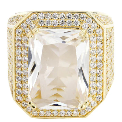 Mens Rock Crystal Ring | 10K Solid Yellow Gold | Style #7