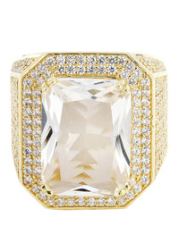 Mens Rock Crystal Ring | 10K Solid Yellow Gold | Style #7