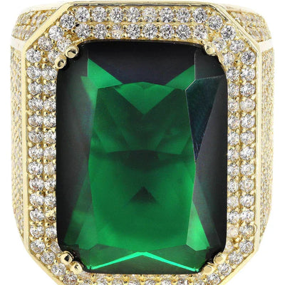 Mens Emerald Ring | 10K Solid Yellow Gold