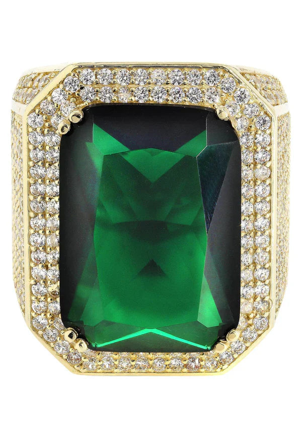 Mens Emerald Ring | 10K Solid Yellow Gold