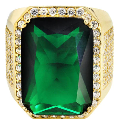 Mens Emerald  Ring | 10K Solid Yellow Gold