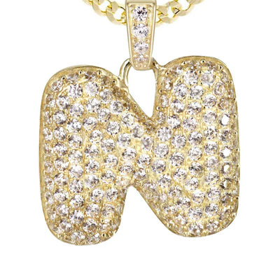 10K Yellow Gold Bubble Letter "N" CZ Necklace | Appx. 5 Grams