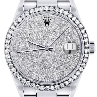 Diamond Rolex Datejust Watch 16200 | 36MM | Fully Iced Out Diamond Dial | Stainless Steel | Oyster Band