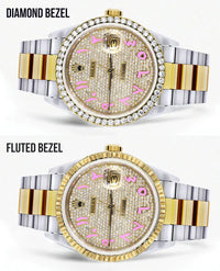 Diamond Gold Rolex Datejust Watch 16233 | 36MM | Pink Arabic Full Diamond Dial | Stainless Steel | Oyster Band