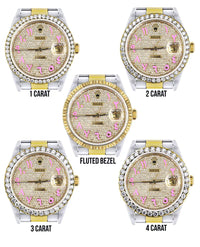 Diamond Gold Rolex Datejust Watch 16233 | 36MM | Pink Arabic Full Diamond Dial | Stainless Steel | Oyster Band