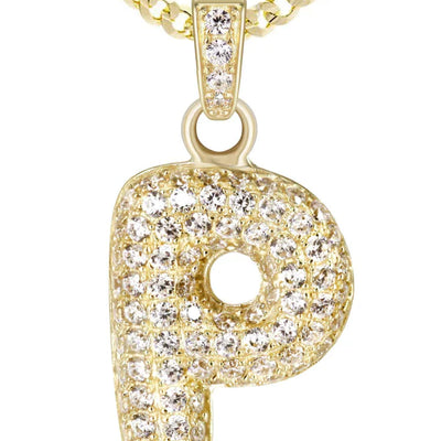 10K Yellow Gold Bubble Letter "P" CZ Necklace | Appx. 4.2 Grams