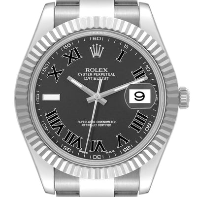rolex datejust ii 41mm grey dial steel white gold mens watch