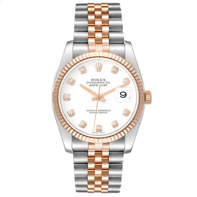 Rolex Datejust 116231 | 36MM | Rose Gold White  Diamond Dial | 18KT TWO TONE