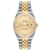 rolex datejust steel yellow gold diamond dial mens watch