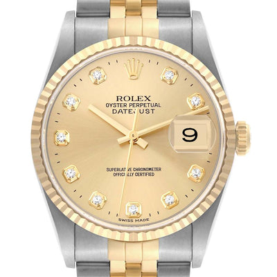 rolex datejust steel yellow gold diamond dial mens watch