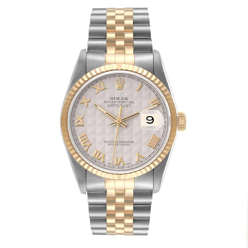 Rolex Datejust Watch 16233 for Men | 36MM | Ivory Pyramid Dial | Yellow Gold Steel