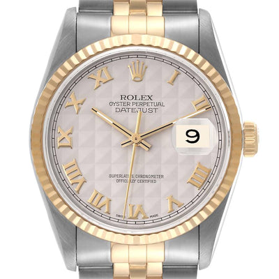 Rolex Datejust Watch 16233 for Men | 36MM | Ivory Pyramid Dial | Yellow Gold Steel
