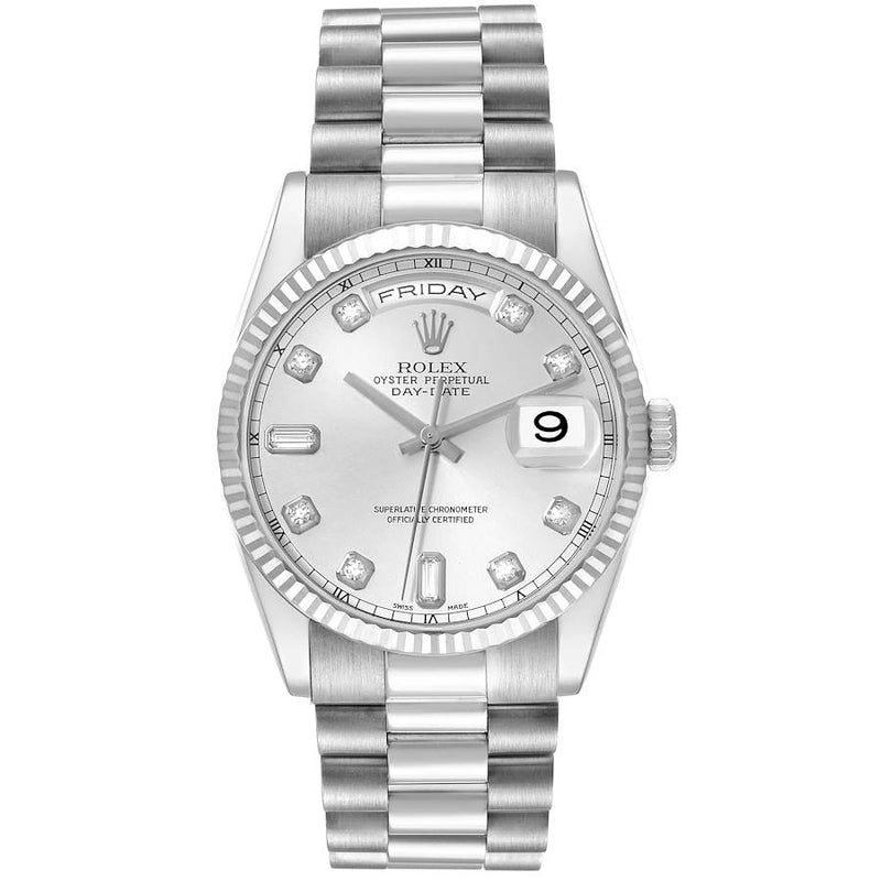 Rolex President Day-Date White Gold Diamond Dial Mens Watch 118239 Full SET