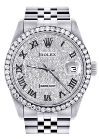 Diamond Rolex Datejust Watch 16200 | 36MM | Full Diamond Roman Dial | Stainless Steel | Jubilee Band