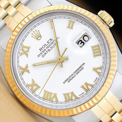 Rolex DateJust 16013| 36MM | White Roman  Dial | Two Tone | Band Box & Appraisal Papers