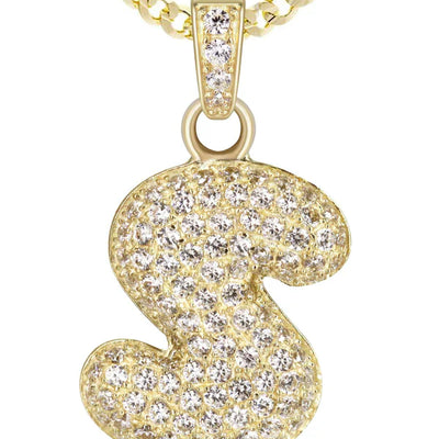 10K Yellow Gold Bubble Letter "S" CZ Necklace | Appx. 4.5 Grams