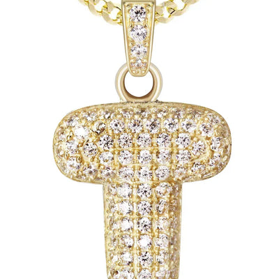 10K Yellow Gold Bubble Letter "T" CZ Necklace | Appx. 4 Grams